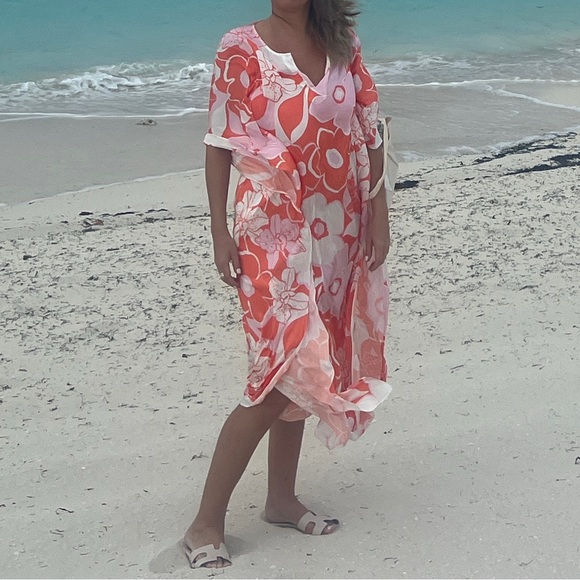 Floral Orange and Pink Dress / Cover-Up size M/L - Picture 5 of 6